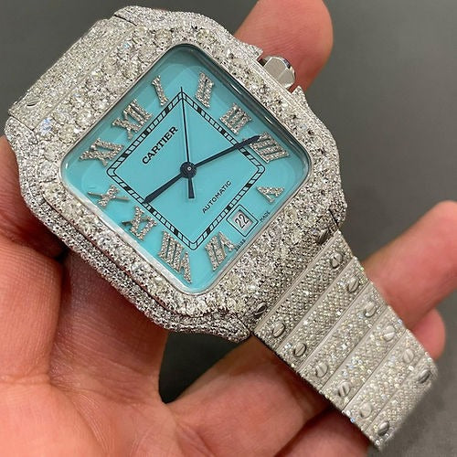 Cartier Santos iced out Moissanite Diamond Watch - Luxury Wristwatch