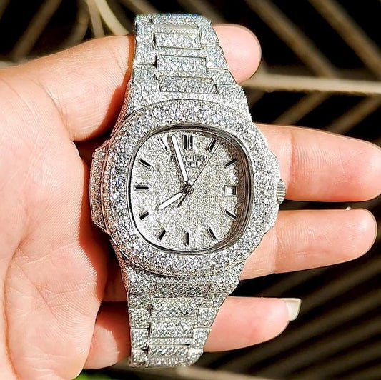 fully iced out Patek Philippe moissanite watch