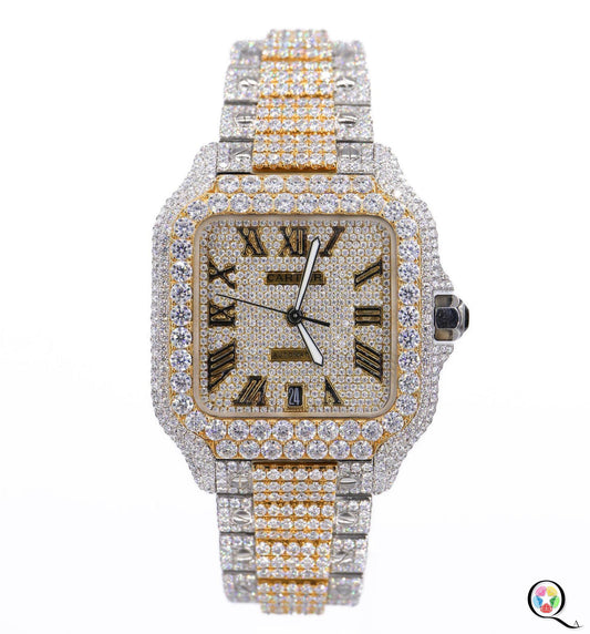 Fully moissanite Diamond Studded Men's Wrist Watch With Customized Pattern