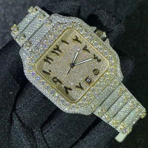 Cartier Santos fully iced out Moissanite Diamond Watch - Luxury Wristwat