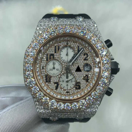 Fully moissanite Diamond Studded Men's Wrist Watch With Customized Pattern