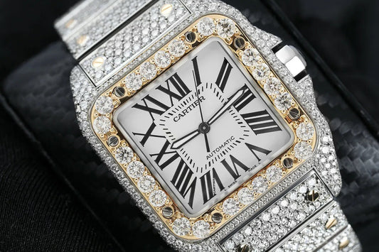 Cartier Santos iced out Moissanite Diamond Watch - Luxury Wristwatch