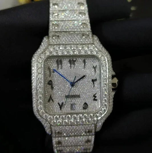 Fully moissanite Diamond Studded Men's Wrist Watch With Customized Pattern