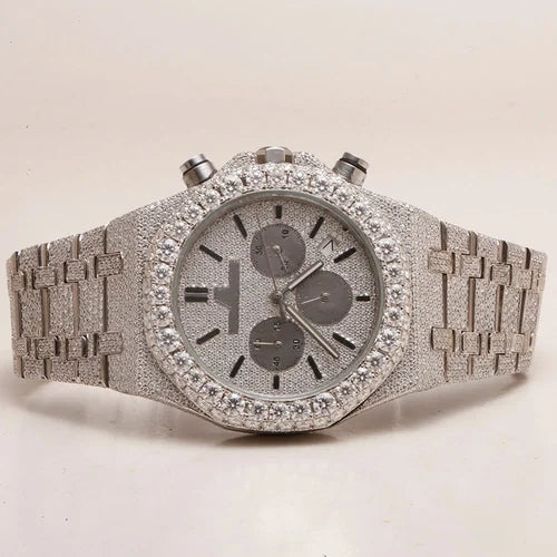 Fully moissanite Diamond Studded Men's Wrist Watch With Customized Pattern