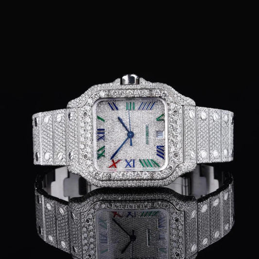 Fully moissanite Diamond Studded Men's Wrist Watch With Customized Pattern