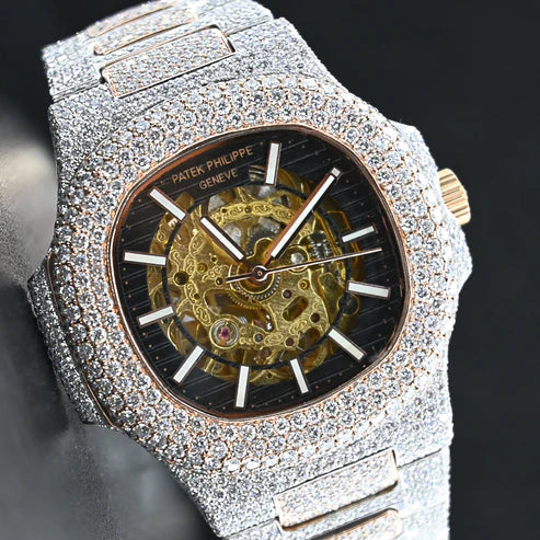 Fully moissanite Diamond Studded Men's Wrist Watch With Customized Pattern