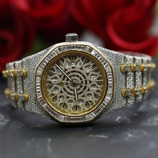 iced out Ap moissanite watch baguette in bezel