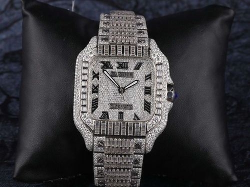 Cartier Santos fully iced out Moissanite Diamond Watch