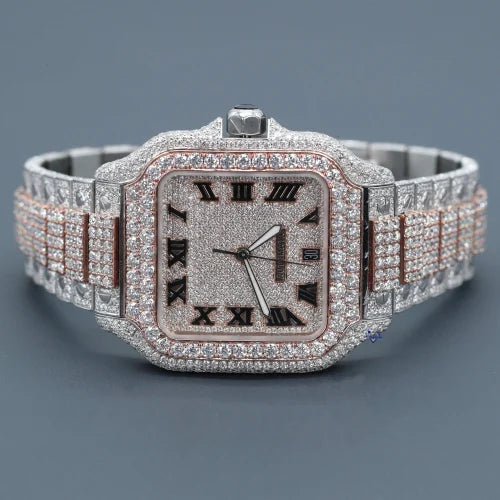 Fully moissanite Diamond Studded Men's Wrist Watch With Customized Pattern