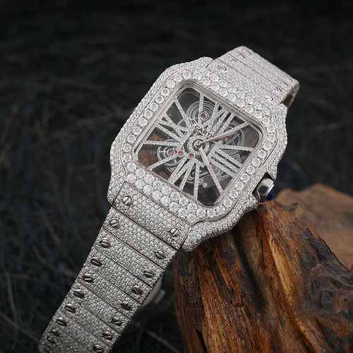 Cartier Skeleton iced out Moissanite Diamond Watch - Luxury Wristwatch