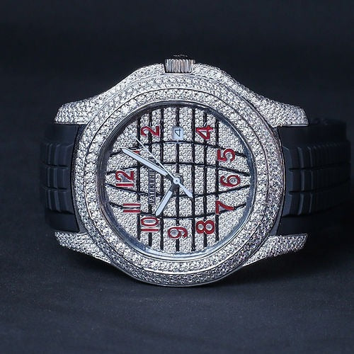 iced out Patek Philippe moissanite Watch black rubber strap