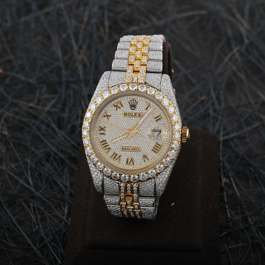 Rolex full iced out dual tone White & Yellow Gold Moissanite Diamond watch