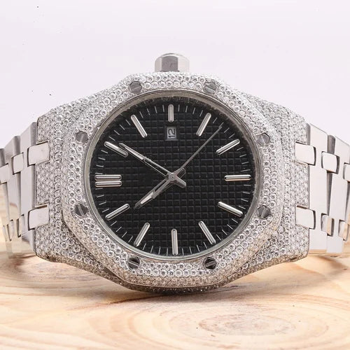 Fully moissanite Diamond Studded Men's Wrist Watch With Customized Pattern