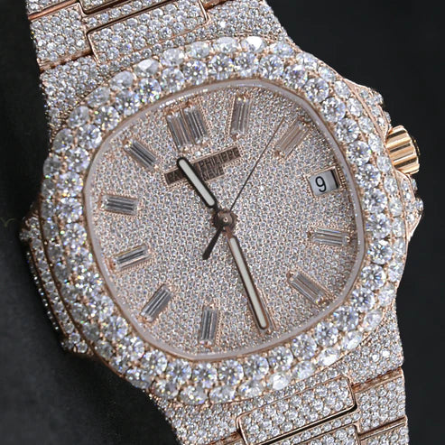 Fully moissanite Diamond Studded Men's Wrist Watch With Customized Pattern