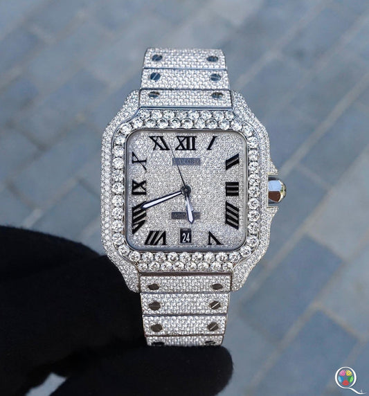 Fully moissanite Diamond Studded Men's Wrist Watch With Customized Pattern