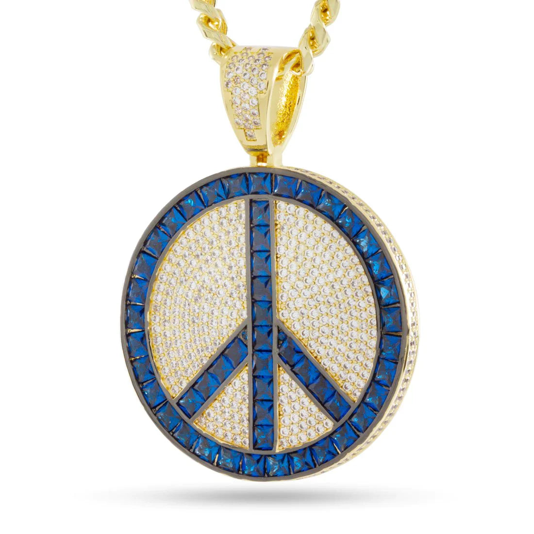 BLUE PEACE AND LOVE MEDALLION NECKLACE