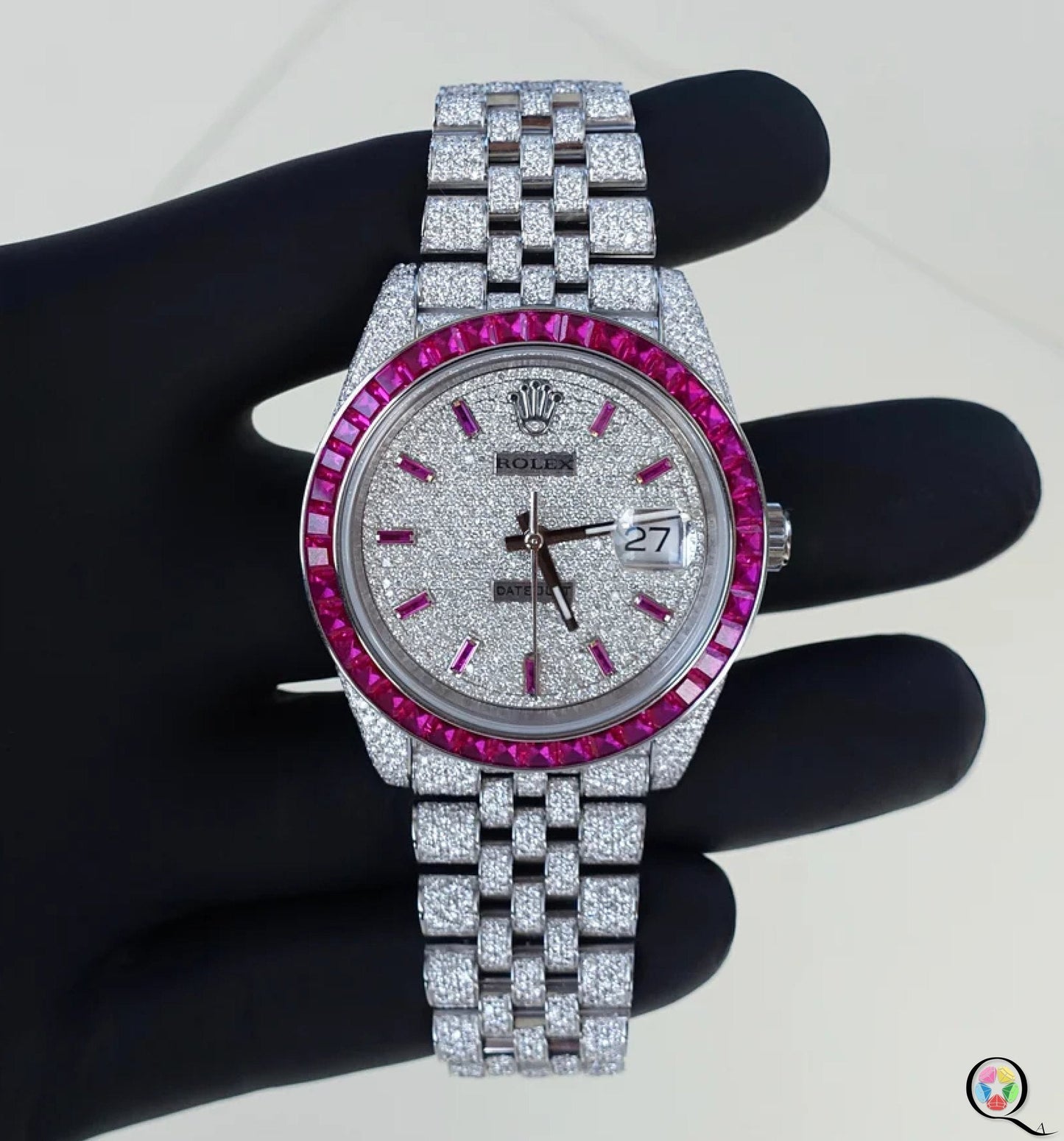 Rolex Fully moissanite Diamond Studded Men's Wrist Watch With Customized Pattern