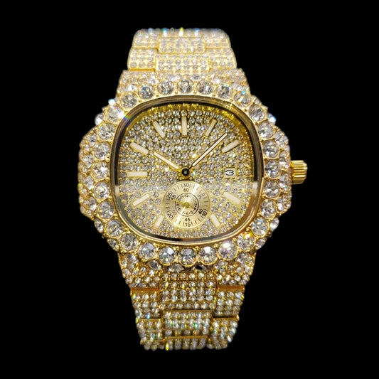 Fully moissanite Diamond Studded Men's Wrist Watch With Customized Pattern