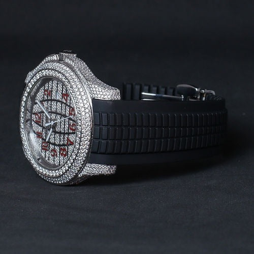 iced out Patek Philippe moissanite Watch black rubber strap