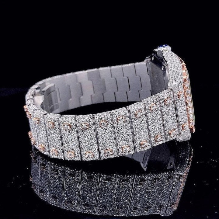 Cartier Santos fully iced out Moissanite Diamond Watch - Luxury Wristwatch