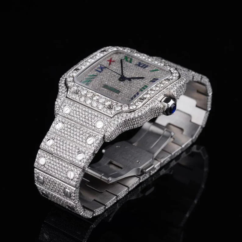 Fully moissanite Diamond Studded Men's Wrist Watch With Customized Pattern