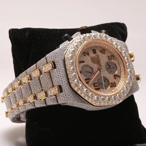 Fully moissanite Diamond Studded Men's Wrist Watch With Customized Pattern