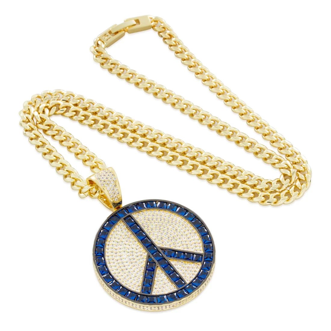 BLUE PEACE AND LOVE MEDALLION NECKLACE