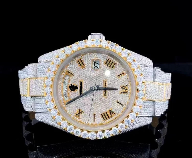 Fully moissanite Diamond Studded Men's Wrist Watch With Customized Pattern