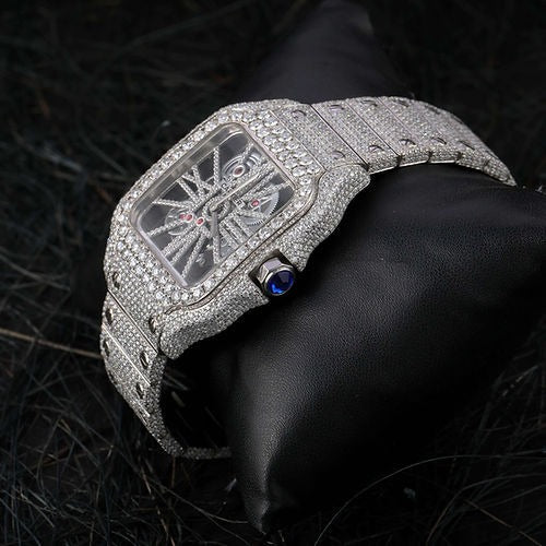 Cartier Skeleton iced out Moissanite Diamond Watch - Luxury Wristwatch