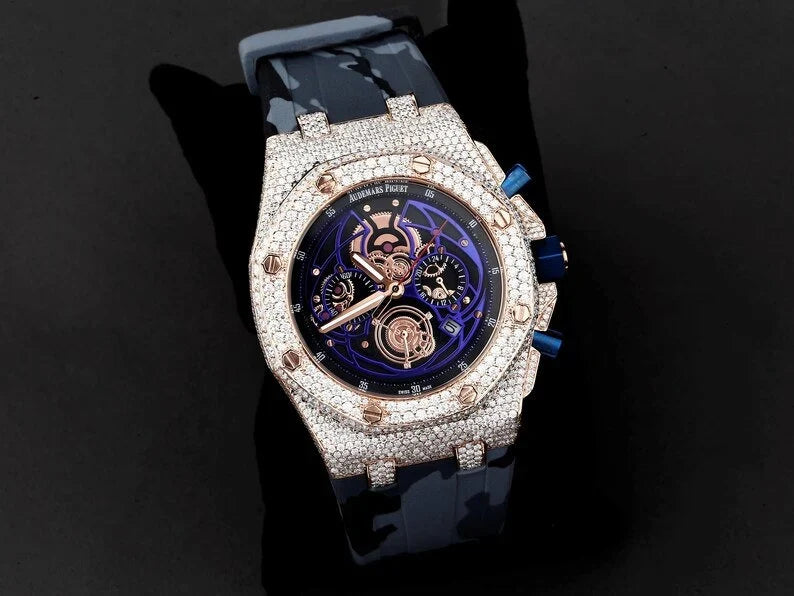 Fully moissanite Diamond Studded AP Men's Wrist Watch With Customized Pattern