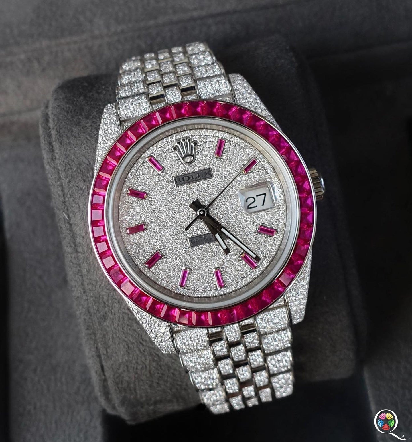 Rolex Fully moissanite Diamond Studded Men's Wrist Watch With Customized Pattern