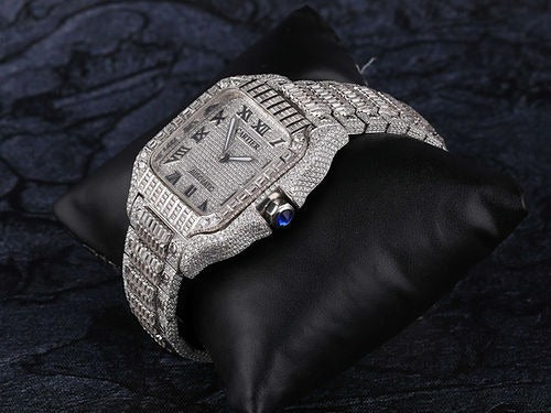 Cartier Santos fully iced out Moissanite Diamond Watch