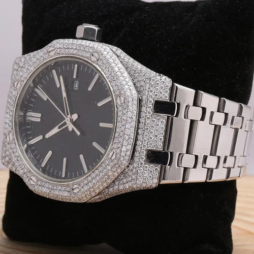 Fully moissanite Diamond Studded Men's Wrist Watch With Customized Pattern