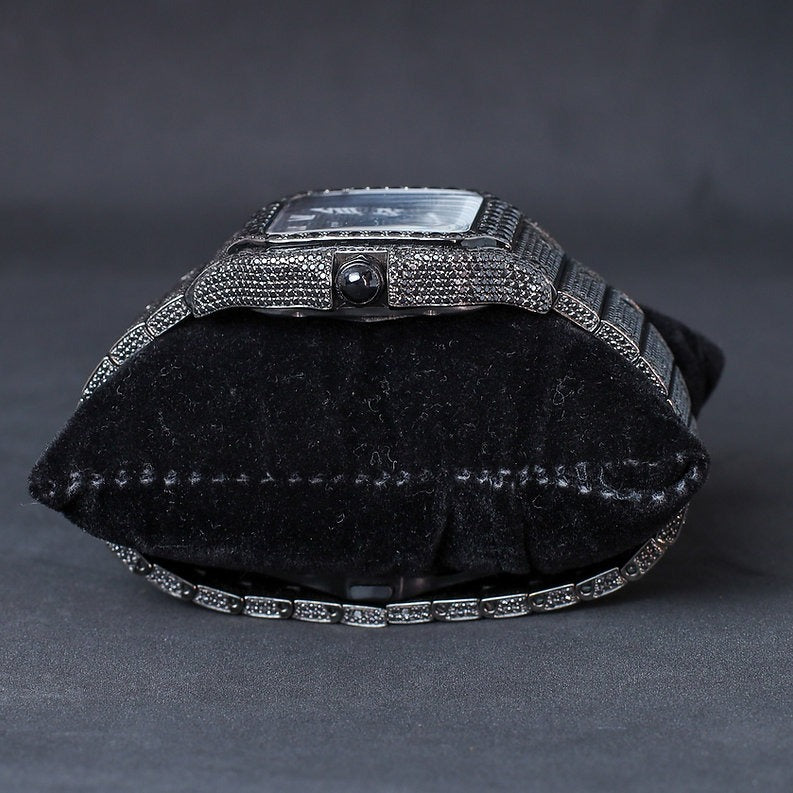 iced out Cartier black moissanite diamond watch