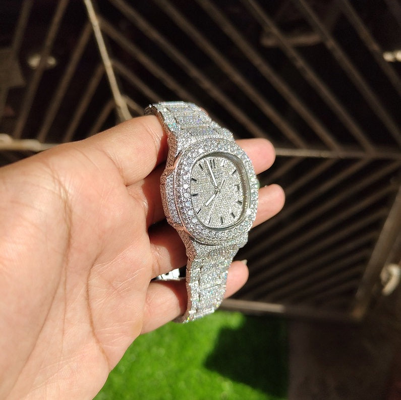 fully iced out Patek Philippe moissanite watch