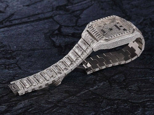 Cartier Santos fully iced out Moissanite Diamond Watch