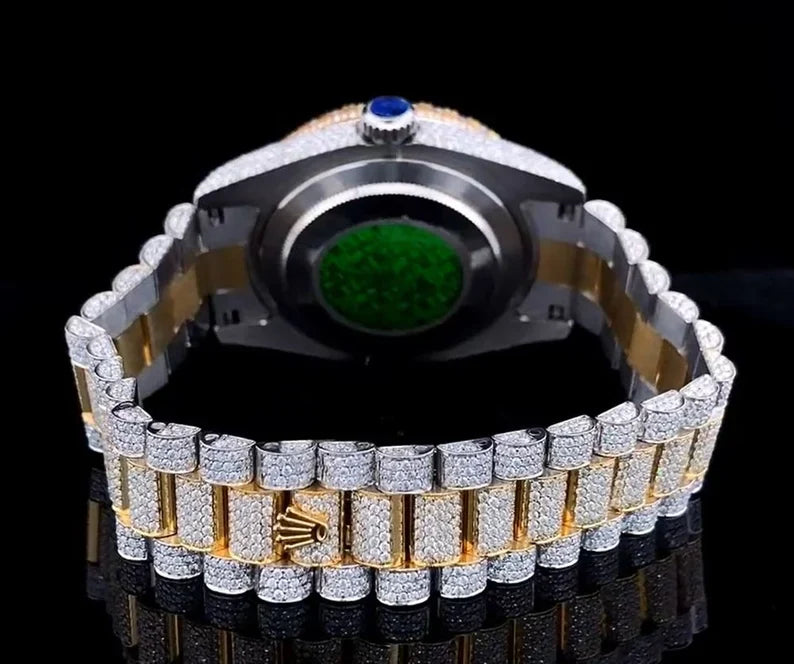 Fully moissanite Diamond Studded Men's Wrist Watch With Customized Pattern