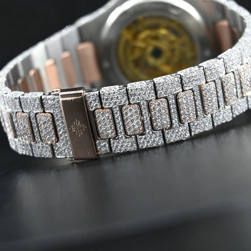 Fully moissanite Diamond Studded Men's Wrist Watch With Customized Pattern