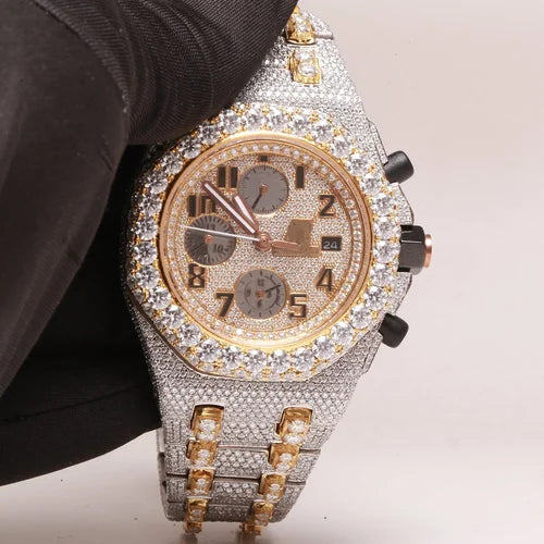 Fully moissanite Diamond Studded Men's Wrist Watch With Customized Pattern