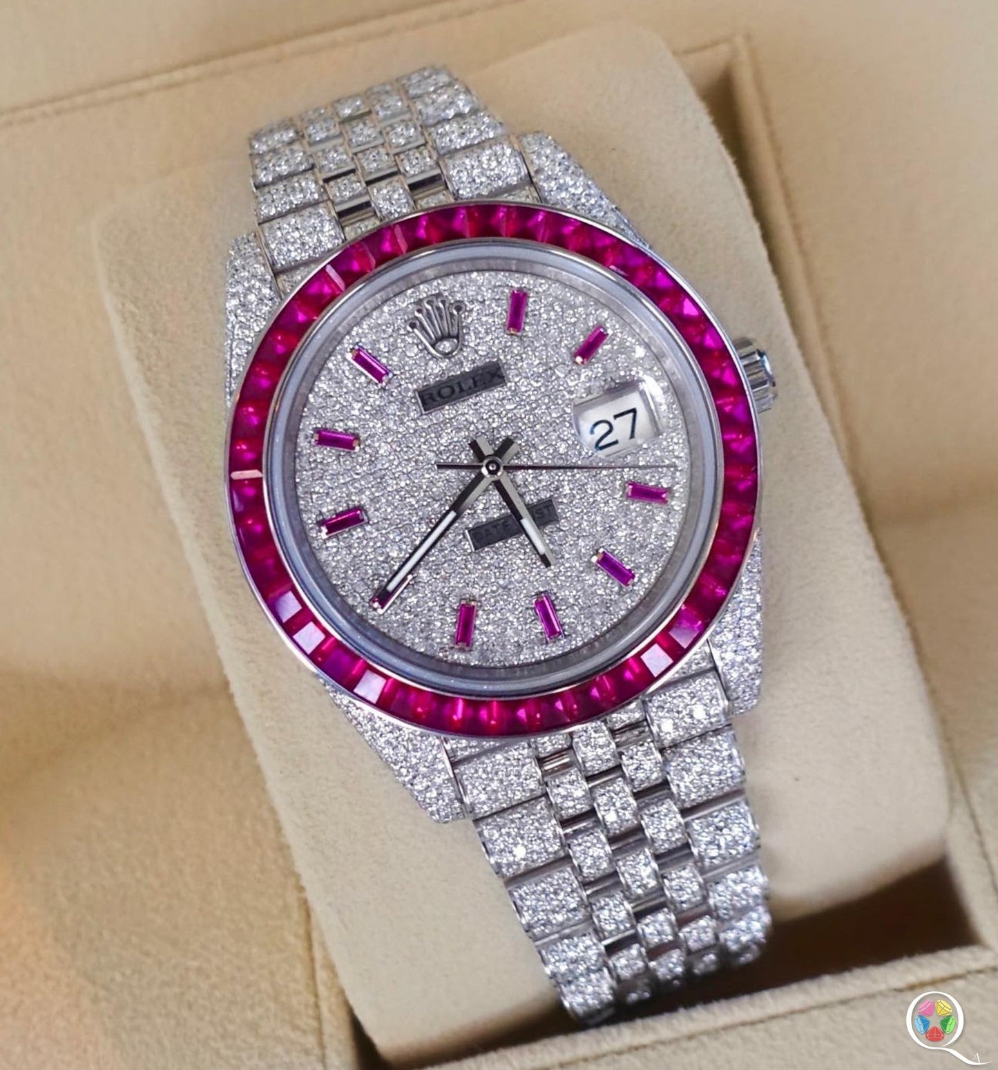 Rolex Fully moissanite Diamond Studded Men's Wrist Watch With Customized Pattern