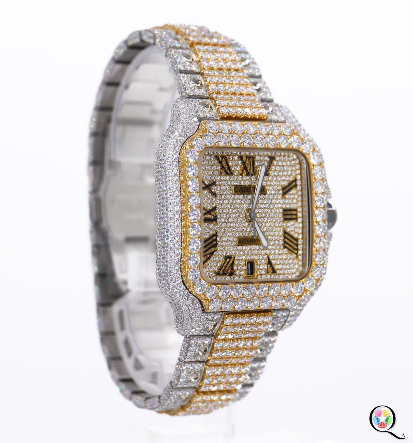 Fully moissanite Diamond Studded Men's Wrist Watch With Customized Pattern