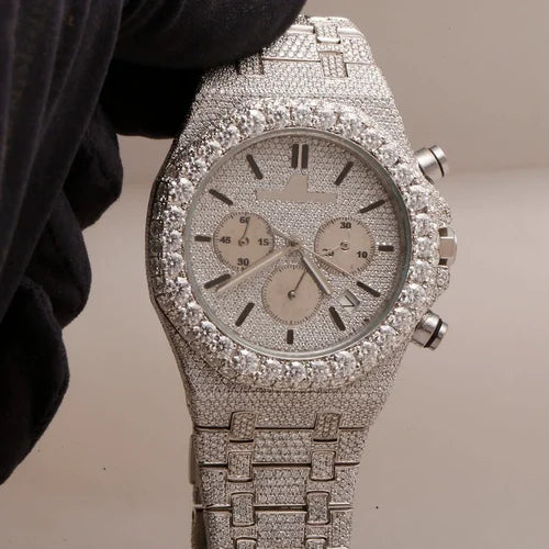 Fully moissanite Diamond Studded Men's Wrist Watch With Customized Pattern