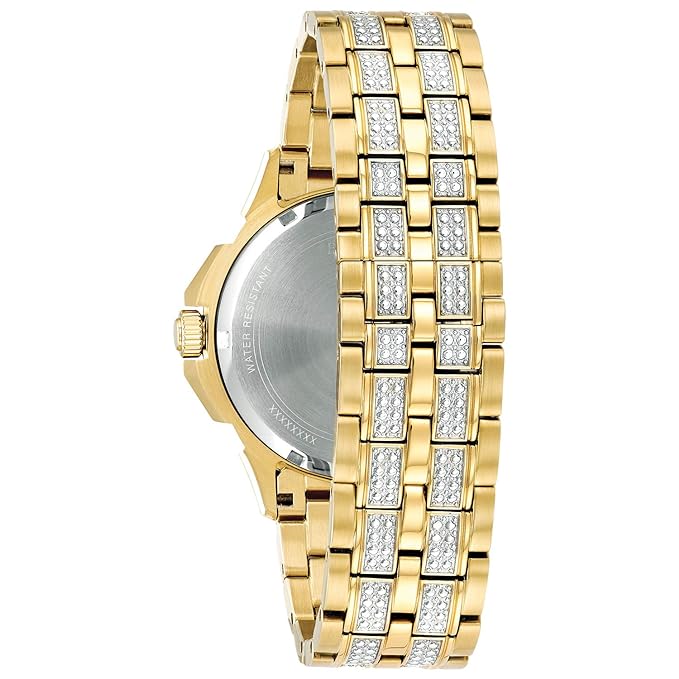 Men's Goldtone Crystal Swarovski Pav= Dial Watch