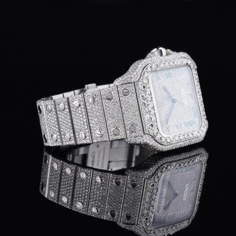 Fully moissanite Diamond Studded Men's Wrist Watch With Customized Pattern