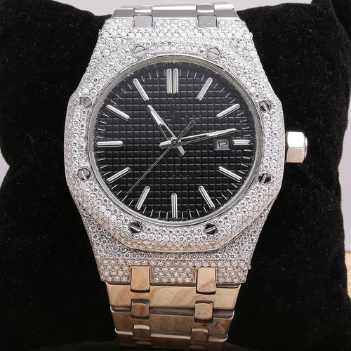 Fully moissanite Diamond Studded Men's Wrist Watch With Customized Pattern