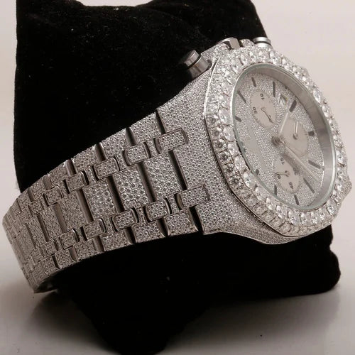 Fully moissanite Diamond Studded Men's Wrist Watch With Customized Pattern