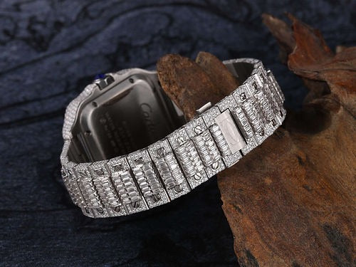 Cartier Santos fully iced out Moissanite Diamond Watch