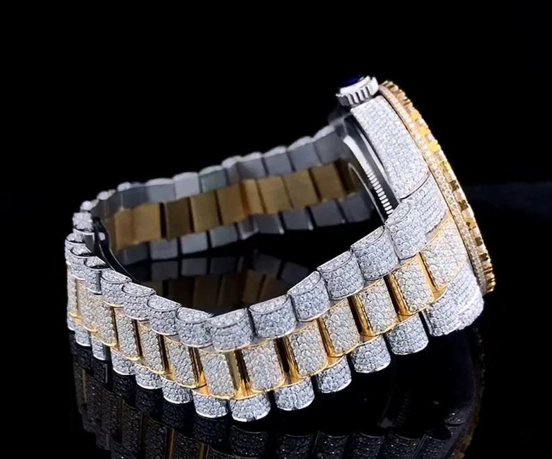 Fully moissanite Diamond Studded Men's Wrist Watch With Customized Pattern