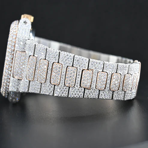 Fully moissanite Diamond Studded Men's Wrist Watch With Customized Pattern