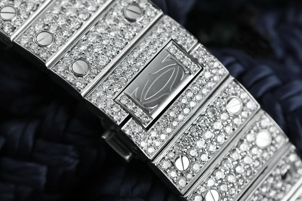 Cartier Santos fully iced out Moissanite Diamond Watch - Luxury Wristwatch